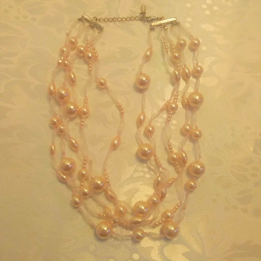 Monet Multi Strands Pink Faux Pearls Necklace